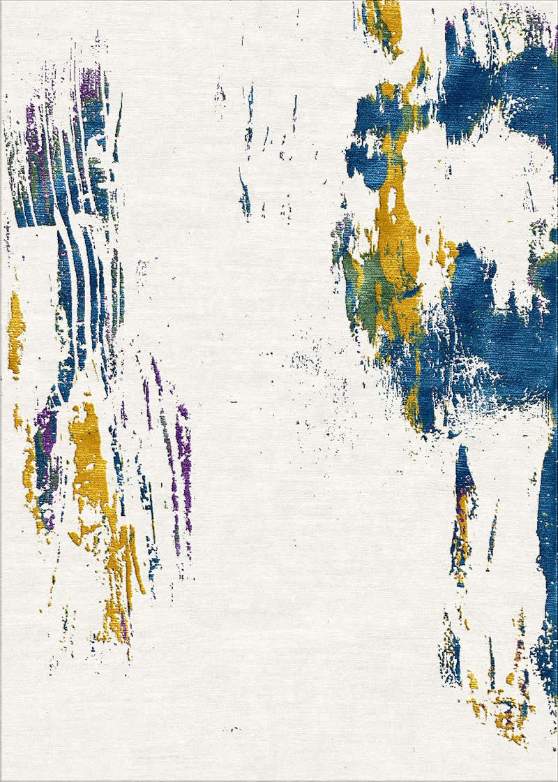 现代简约蓝黄色抽象颜料图案地毯贴图