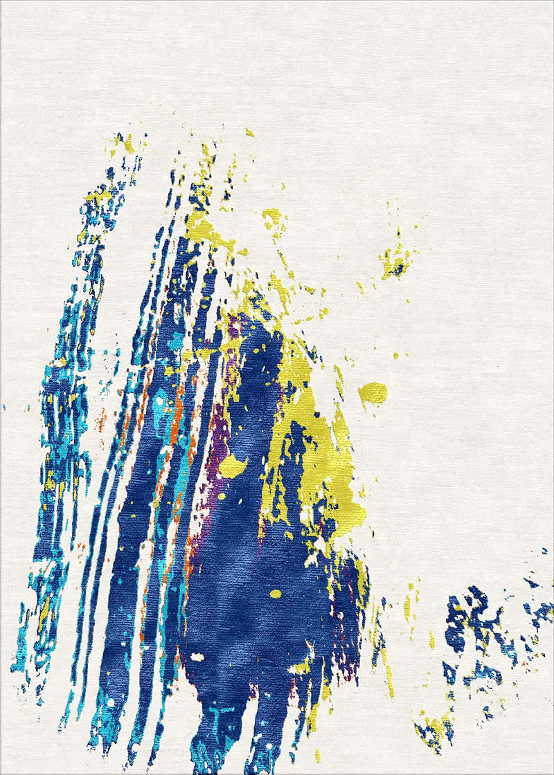 现代时尚蓝黄色抽象颜料图案地毯贴图