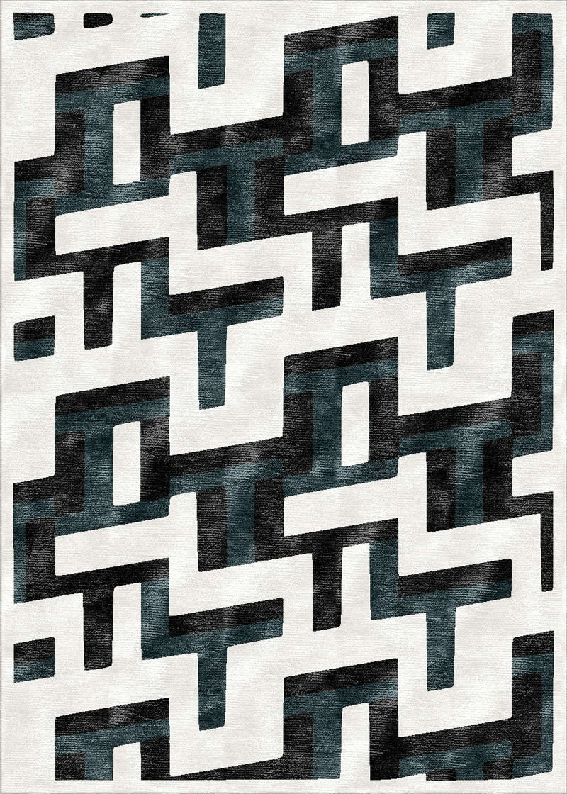 现代风格黑白深青几何纹理图案地毯贴图