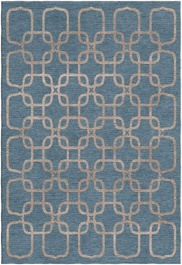 新中式蓝灰色几何格子锁链图案地毯贴图