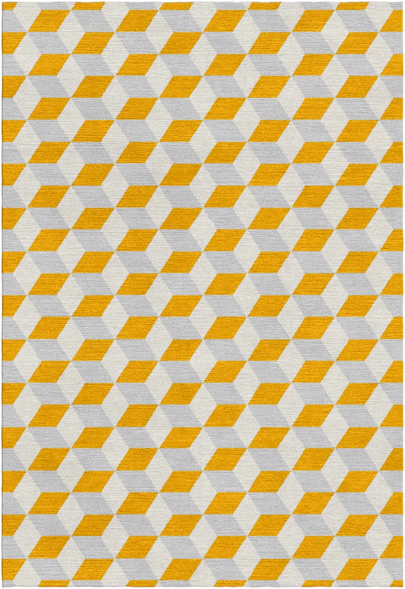 现代简约黄灰色几何格子图案地毯贴图