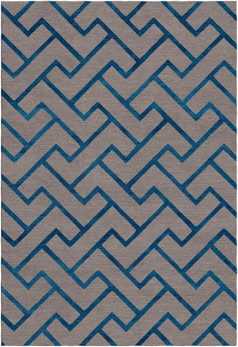 新中式深蓝咖几何纹理图案地毯贴图