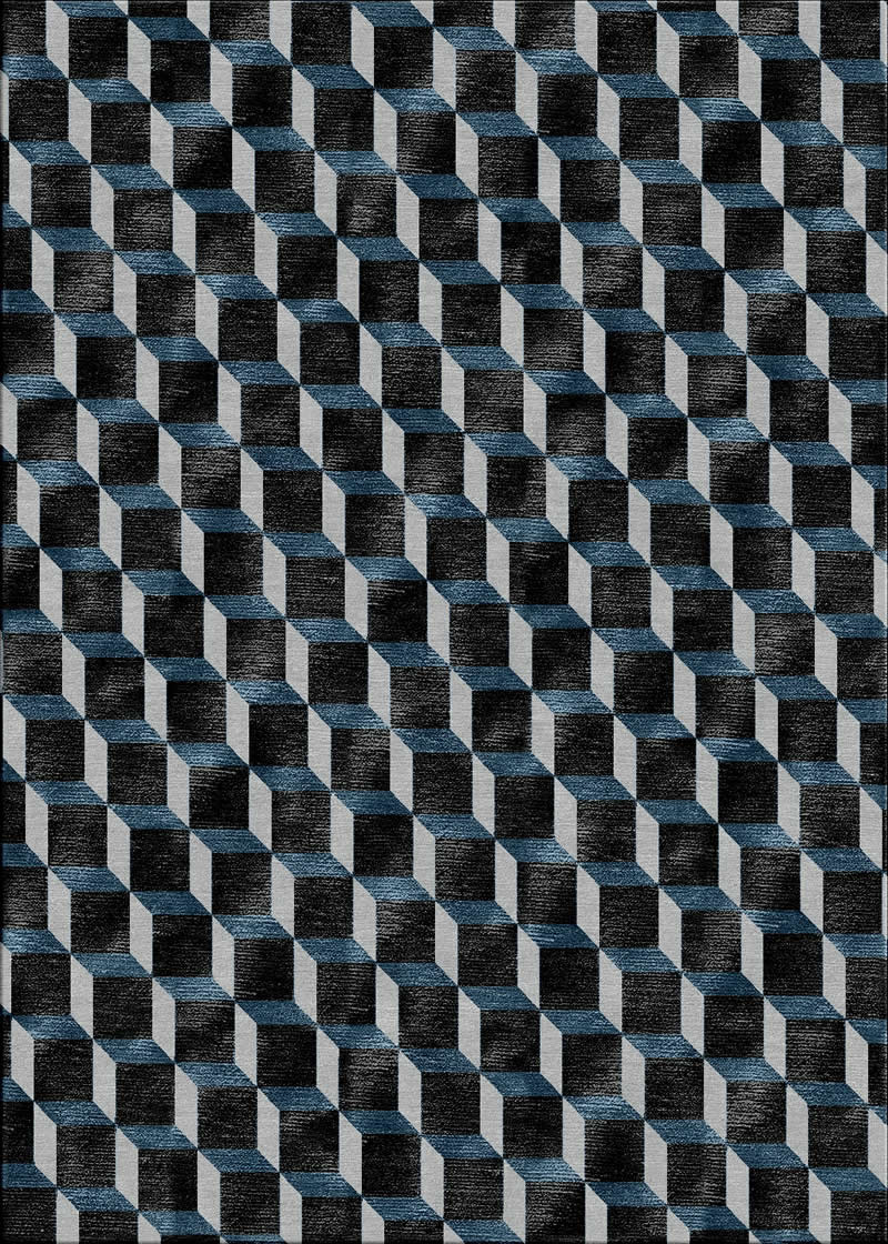 现代几何黑蓝灰色几何格子图案地毯贴图