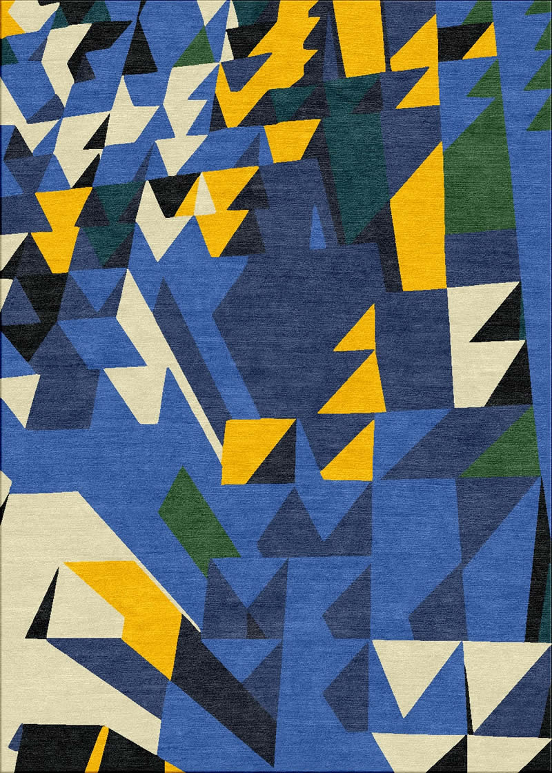 现代风格蓝色几何图形图案地毯贴图
