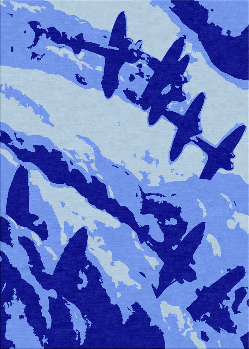 现代简约深浅蓝色飞机天空图案地毯贴图