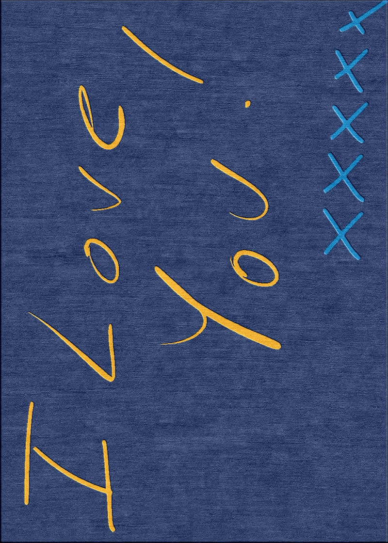 现代简约深蓝色简单字母图案地毯贴图