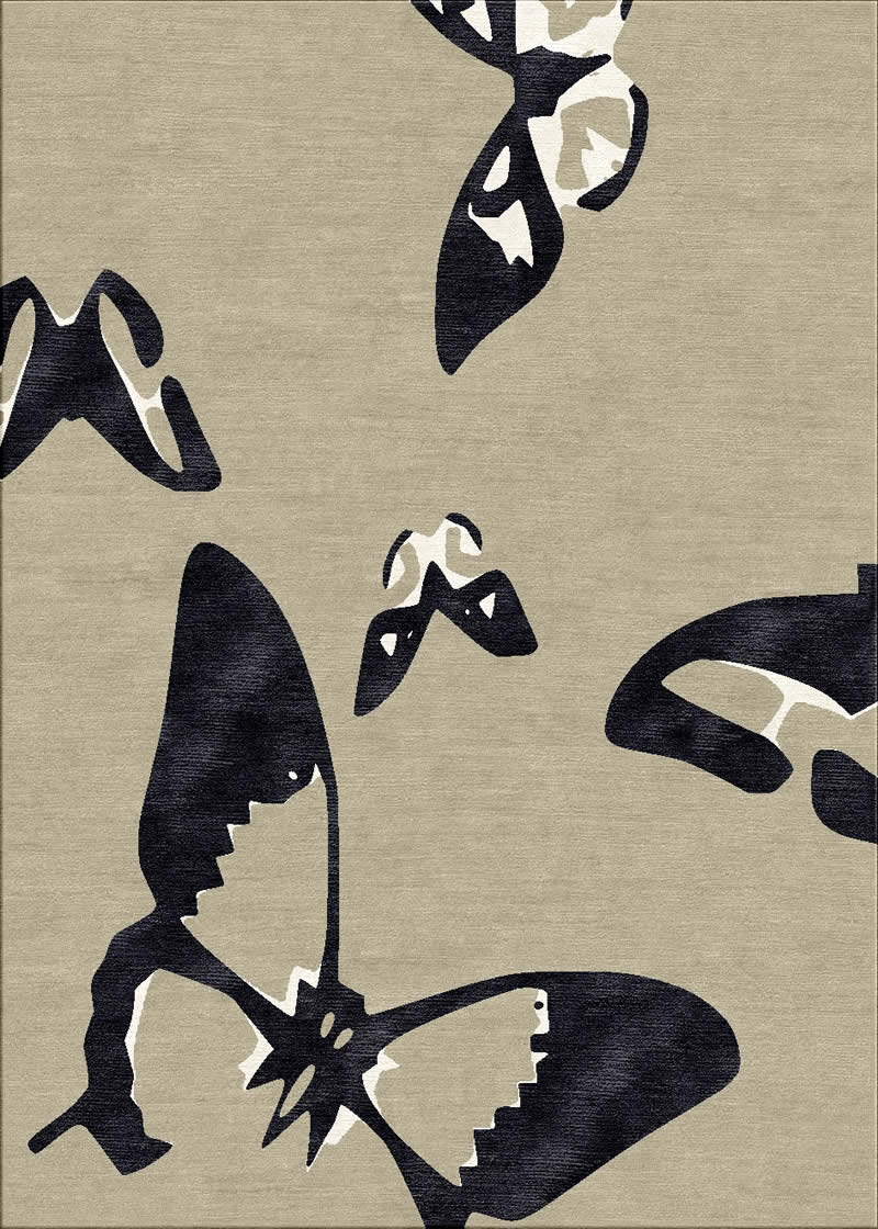 现代简约卡其色蝴蝶图案地毯贴图