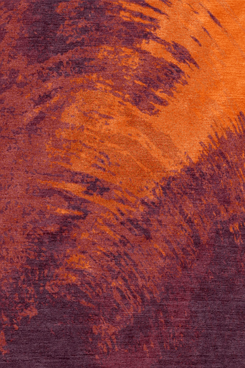 新中式橘红色水墨抽象图案地毯贴图