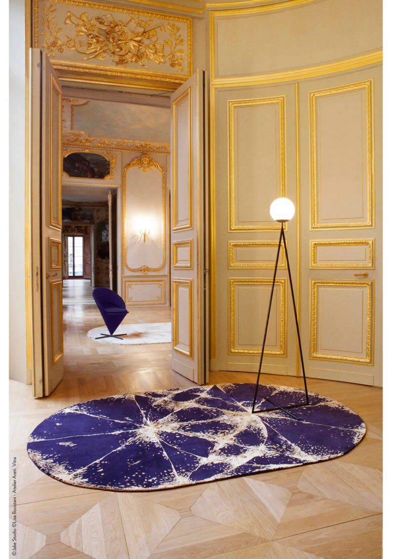 现代美式紫黄色椭圆形图案地毯贴图