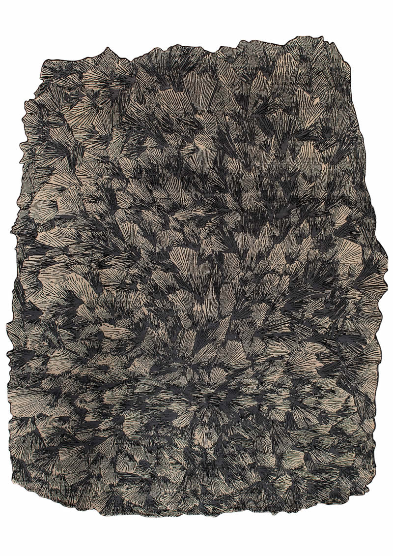 现代美式黑灰色抽象叶子异形地毯贴图