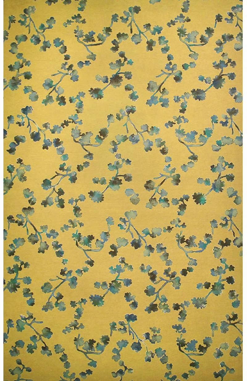 新中式黄蓝色杏叶子图案地毯贴图