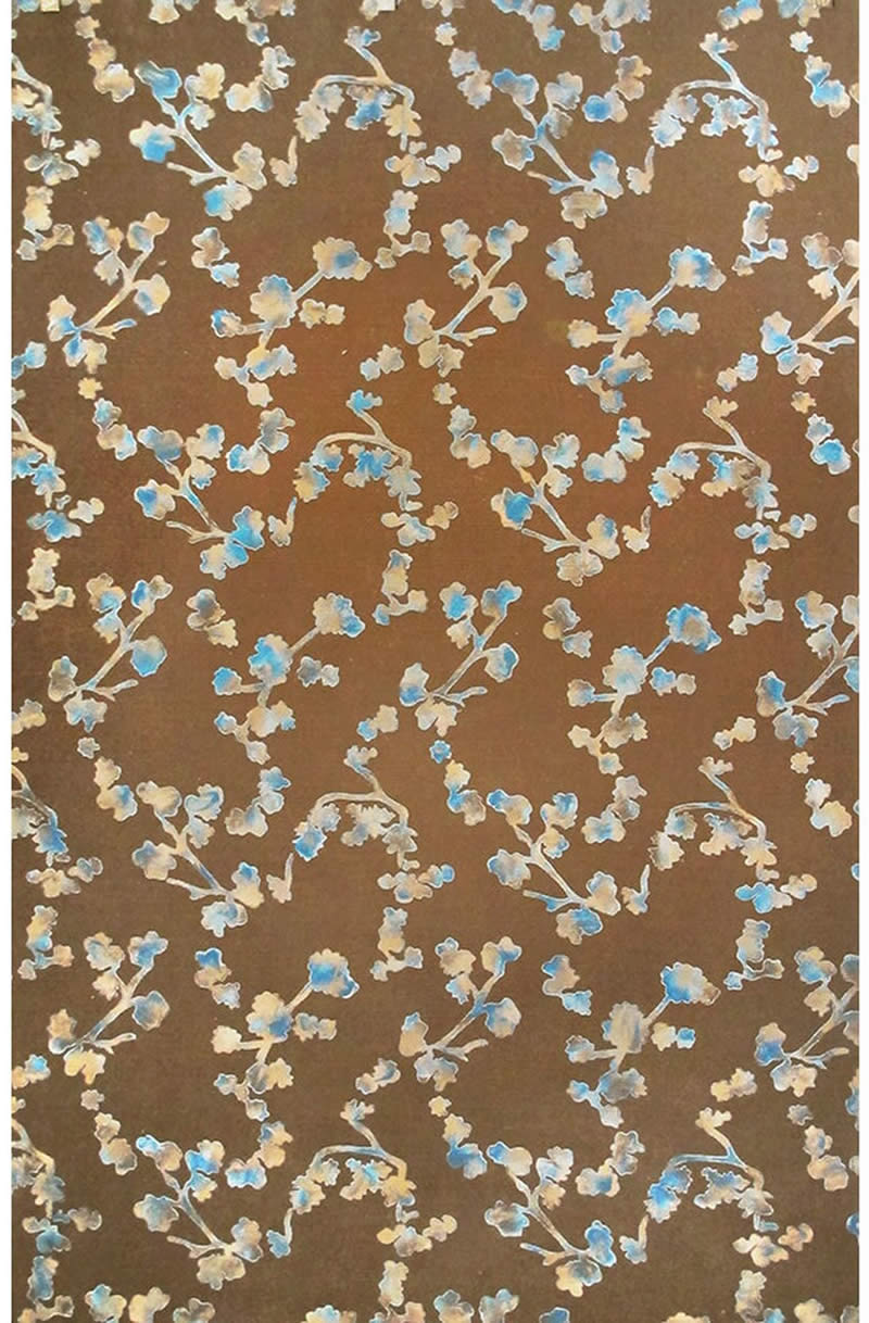 新中式咖蓝色杏叶子图案地毯贴图