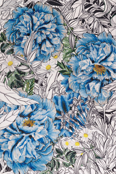 现代美式蓝绿色植物花朵图案地毯贴图-高端定制