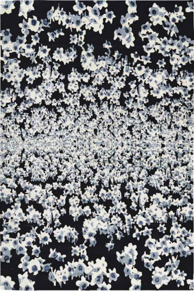 现代美式黑蓝色植物花朵图案地毯贴图-高端定制