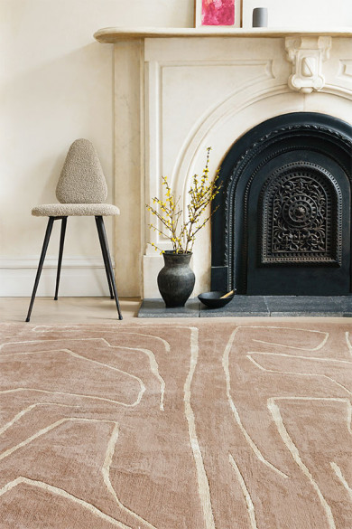 现代美式咖黄金色抽象线条图案地毯贴图