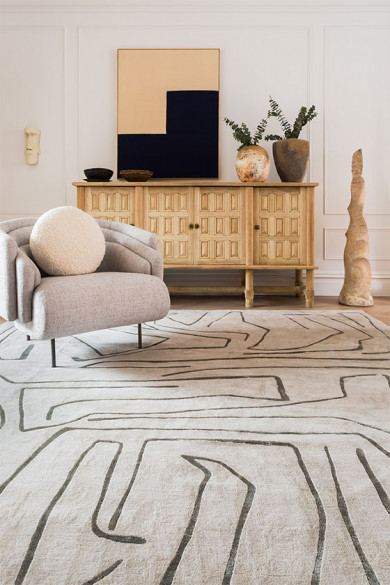 现代美式灰白色抽象线条图案地毯贴图
