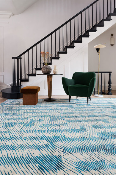 新中式青蓝色几何抽象线条图案地毯贴图