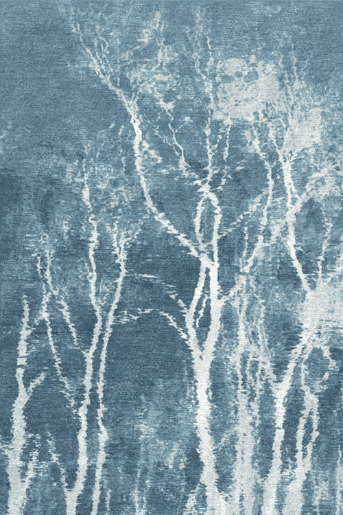 现代美式青蓝色植物树干图案地毯贴图
