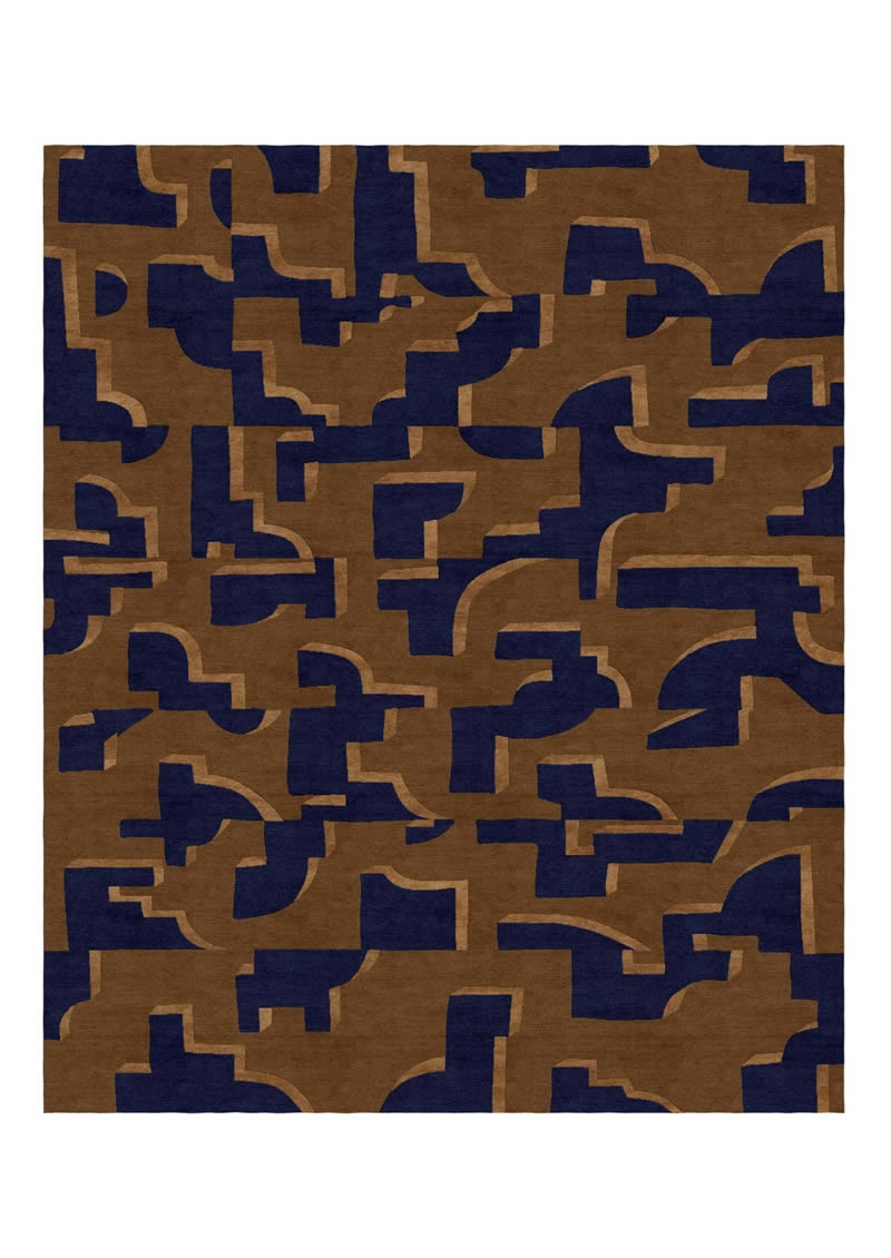 现代简约深蓝咖色不规则纹理图案地毯贴图
