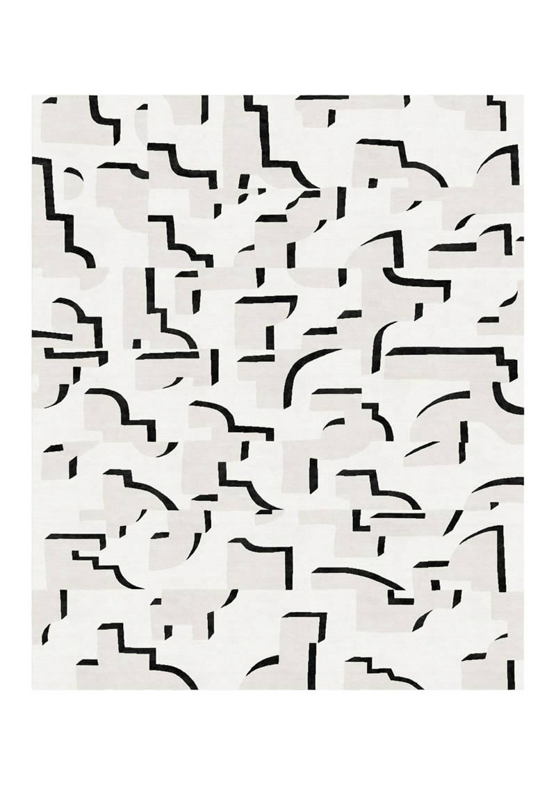 现代简约黑白色不规则纹理图案地毯贴图