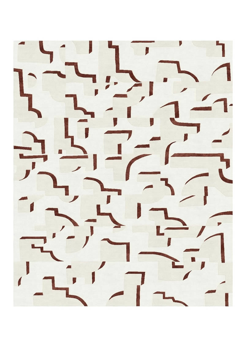 现代简约咖红白色不规则纹理图案地毯贴图