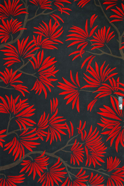 现代简约树枝红色叶子图案地毯贴图