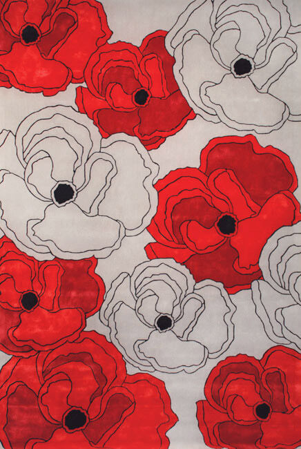 现代简约红色花朵图案地毯贴图
