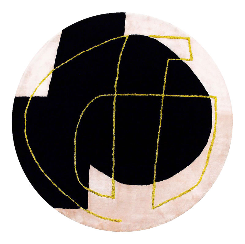现代简约黑粉色简单图案圆形地毯贴图