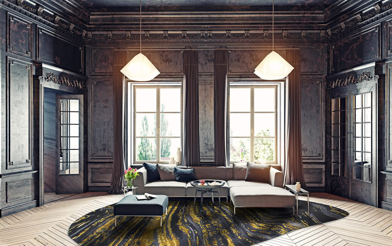 新中式金黑色抽象纹理图案地毯贴图