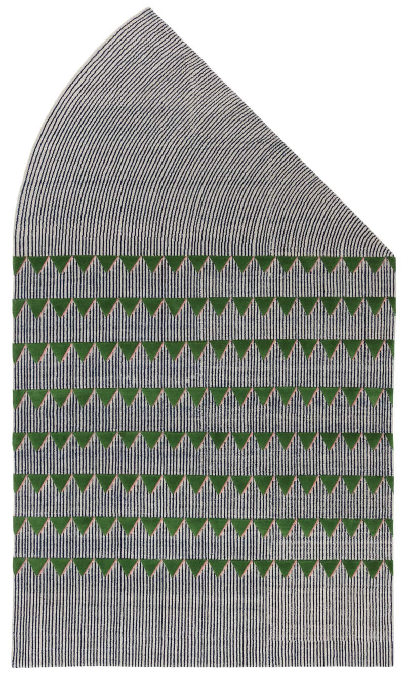 现代简约黑白绿色回形线条图案地毯贴图