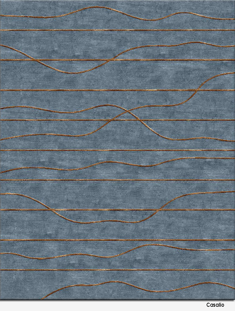现代北欧蓝灰色咖金色线条图案地毯地毯贴图