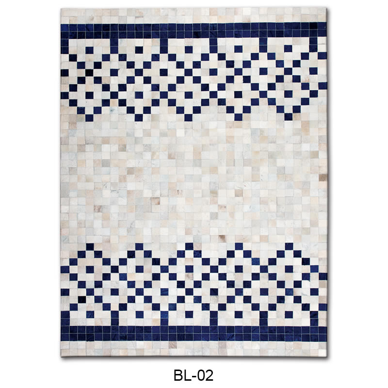 现代简约几何蓝白色格子牛皮地毯贴图