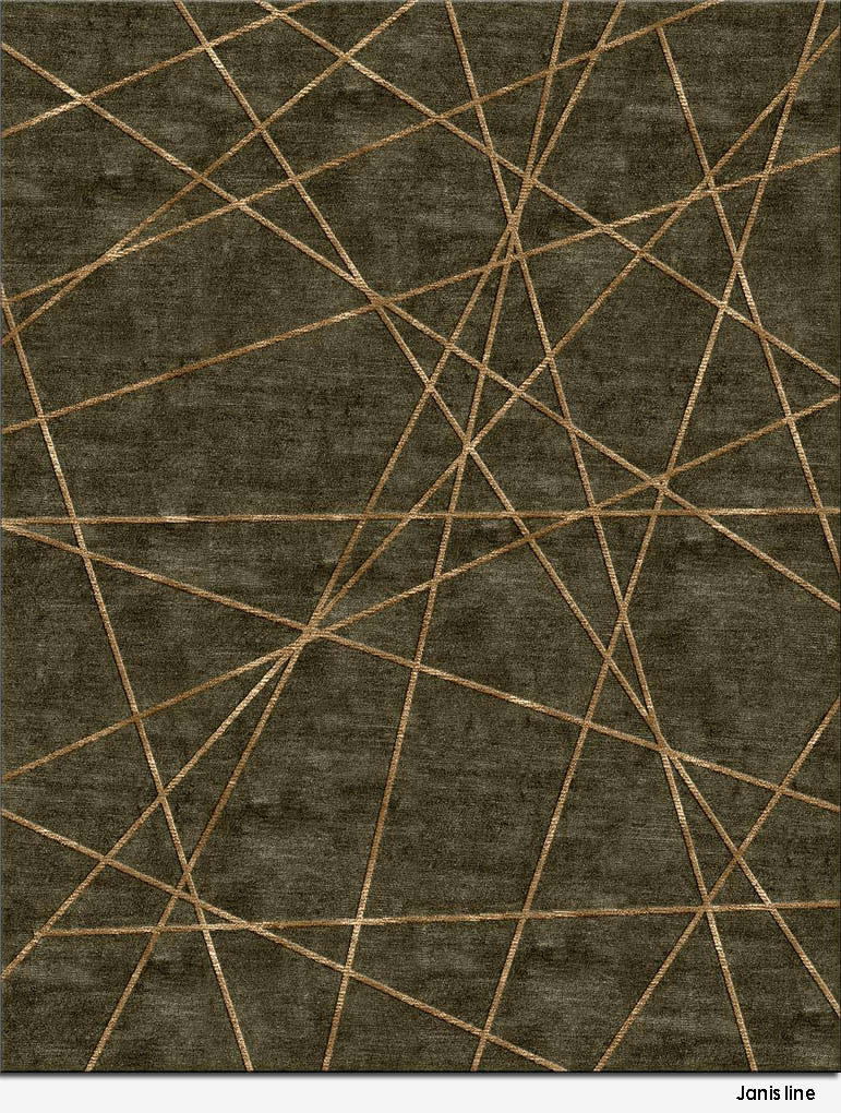 现代简约灰绿金色线条纹理图案地毯贴图