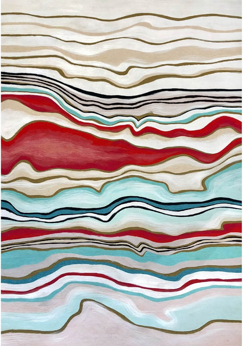 现代红蓝灰色抽象波纹图案地毯贴图