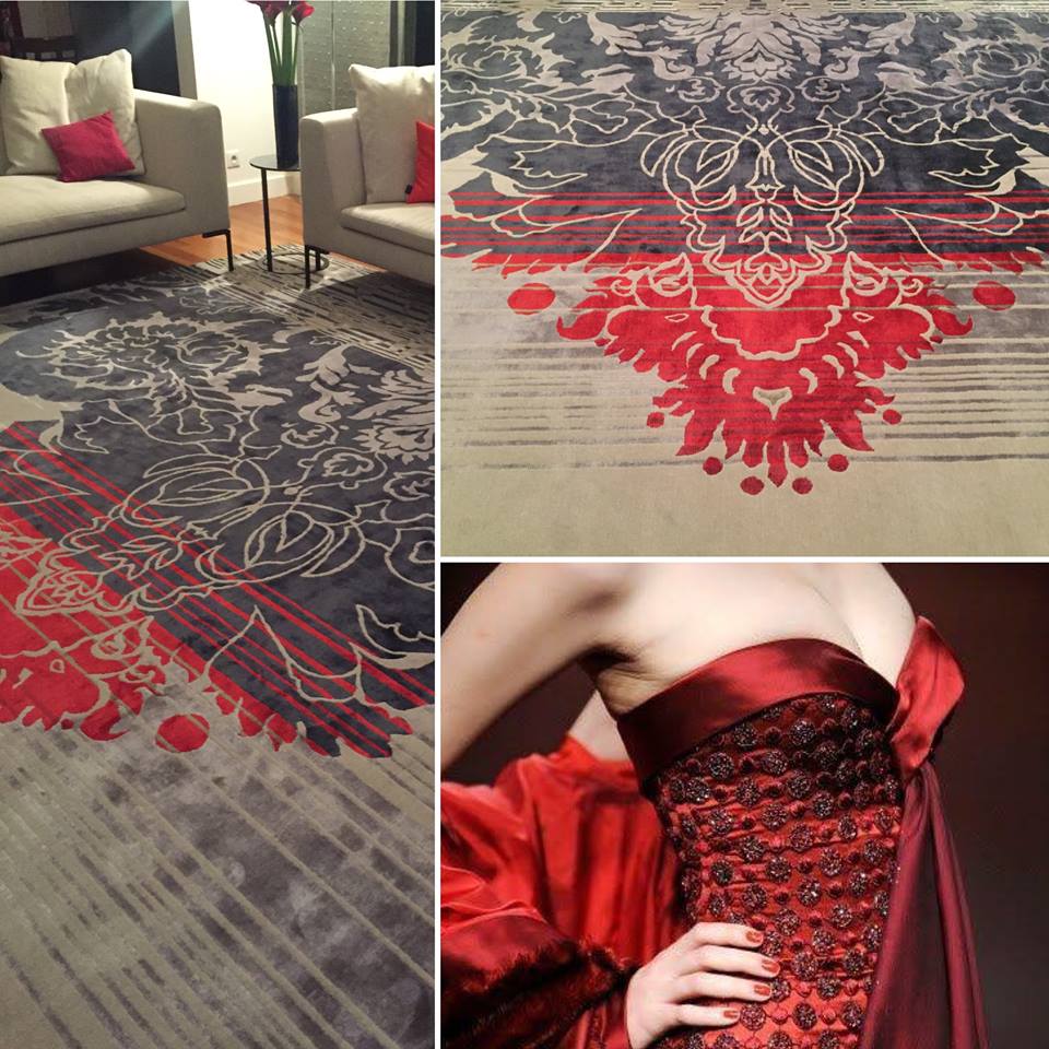现代美式简单红墨色花纹图案地毯贴图