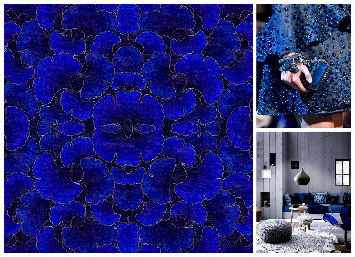 现代时尚暗蓝色四叶草图案地毯贴图