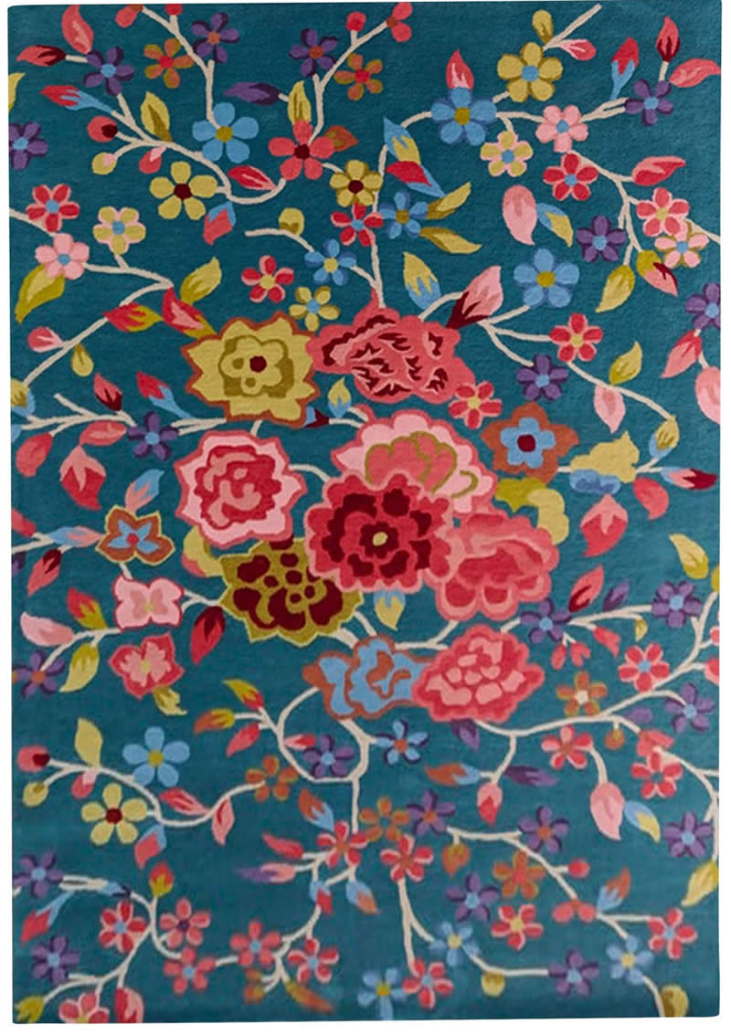 新中式古典花朵枝条图案地毯贴图