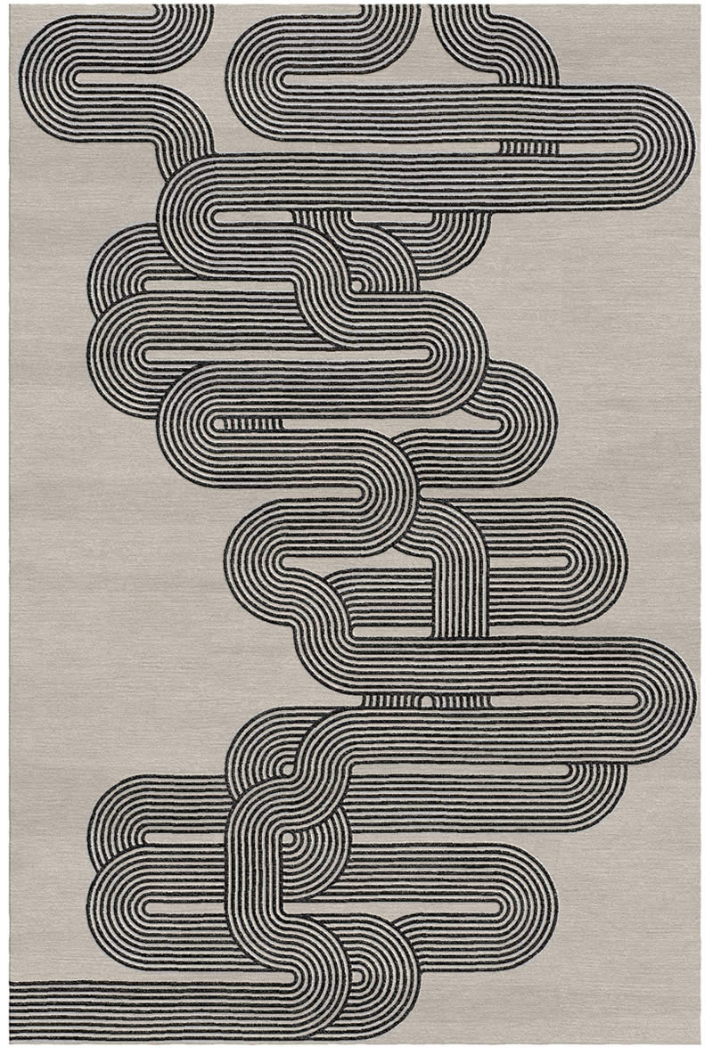 简约新中式黑色线条纹理图案地毯贴图