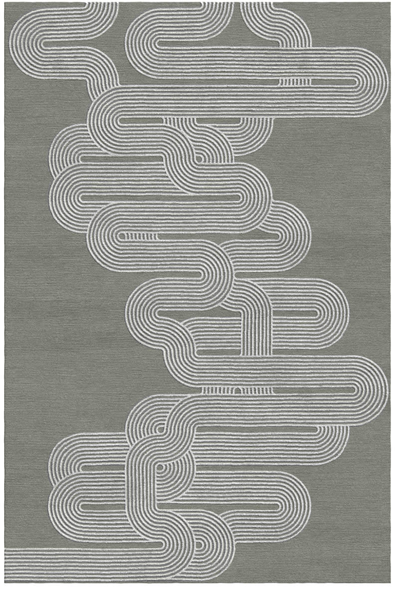 简约新中式灰白色线条纹理图案地毯贴图