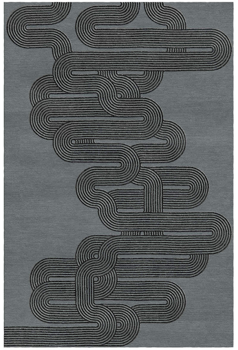 简约新中式黑墨色线条纹理图案地毯贴图