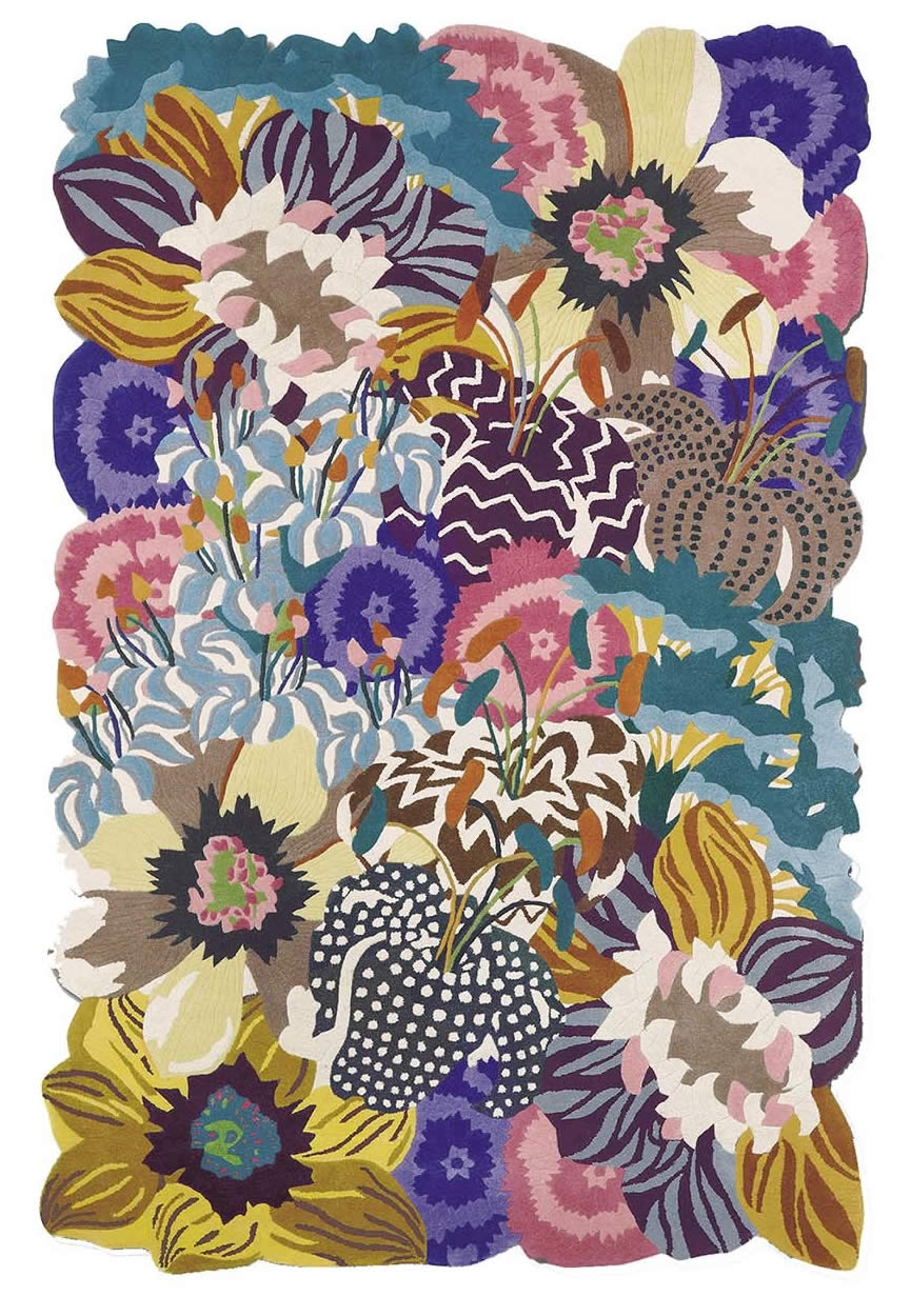 现代田园花朵植物图案地毯贴图