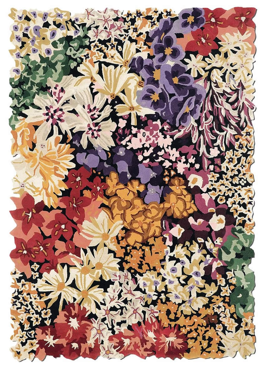现代田园彩色花朵植物图案地毯贴图
