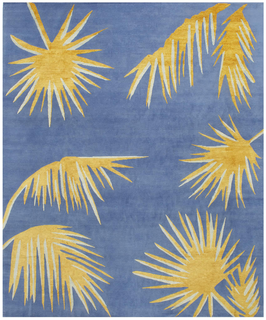 现代美式蓝底黄叶子图案地毯贴图