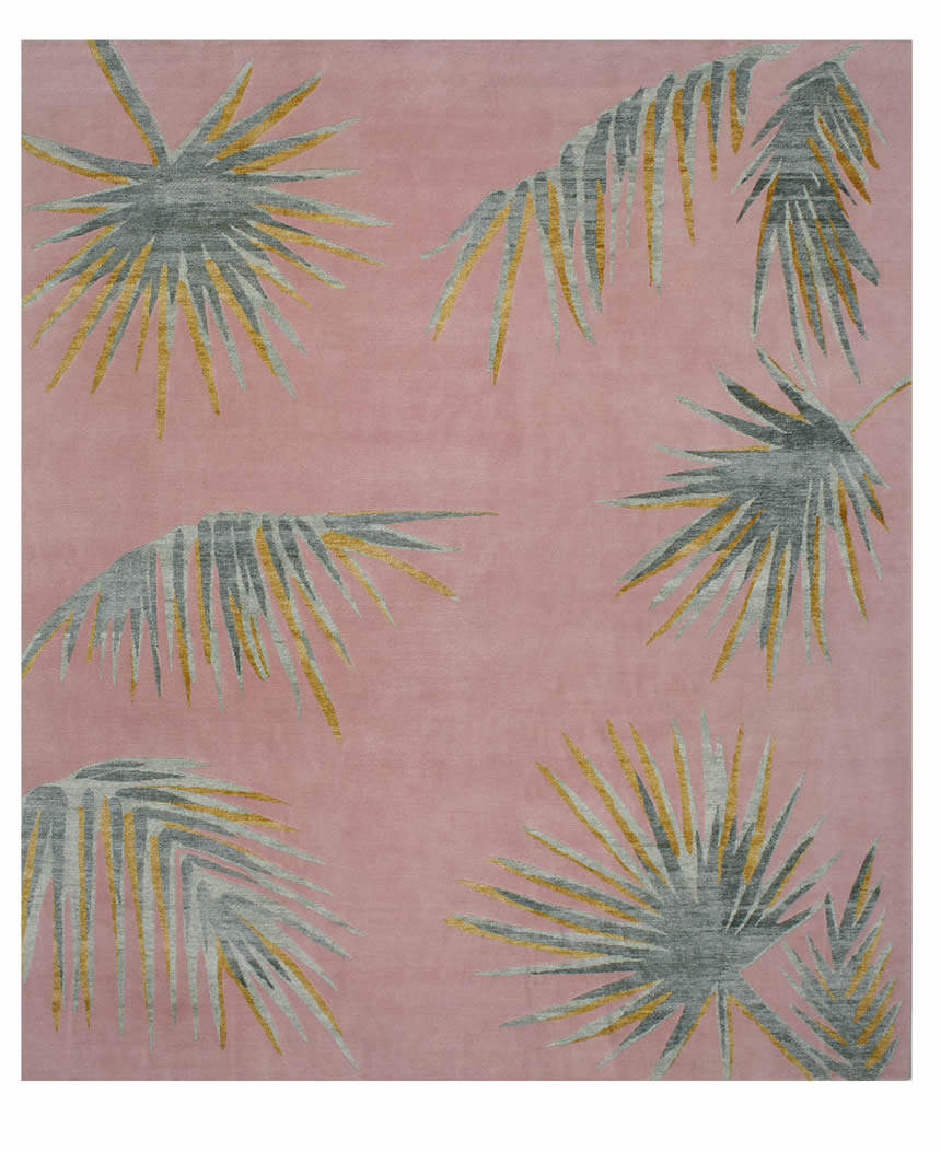 现代美式粉色灰绿色叶子图案地毯贴图