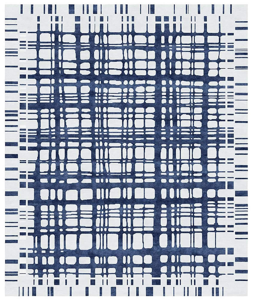 现代简约深蓝白色网状格子图案地毯贴图