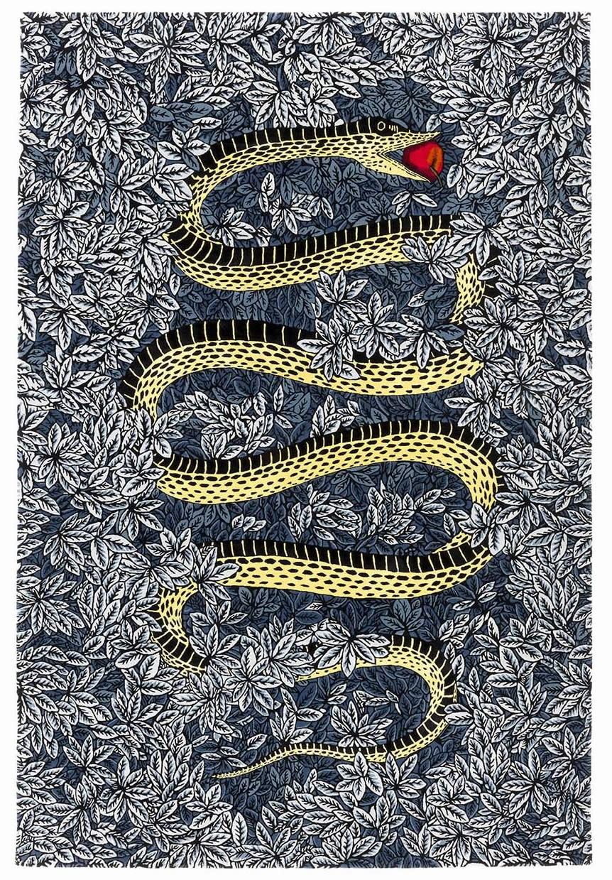 现代美式叶子蛇吃苹果图案地毯贴图