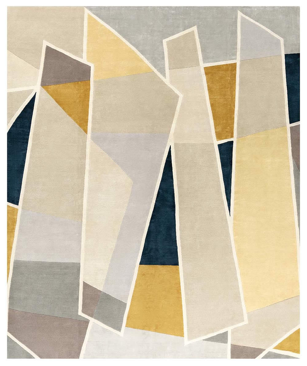 现代简约暖黄色几何拼接图案地毯贴图