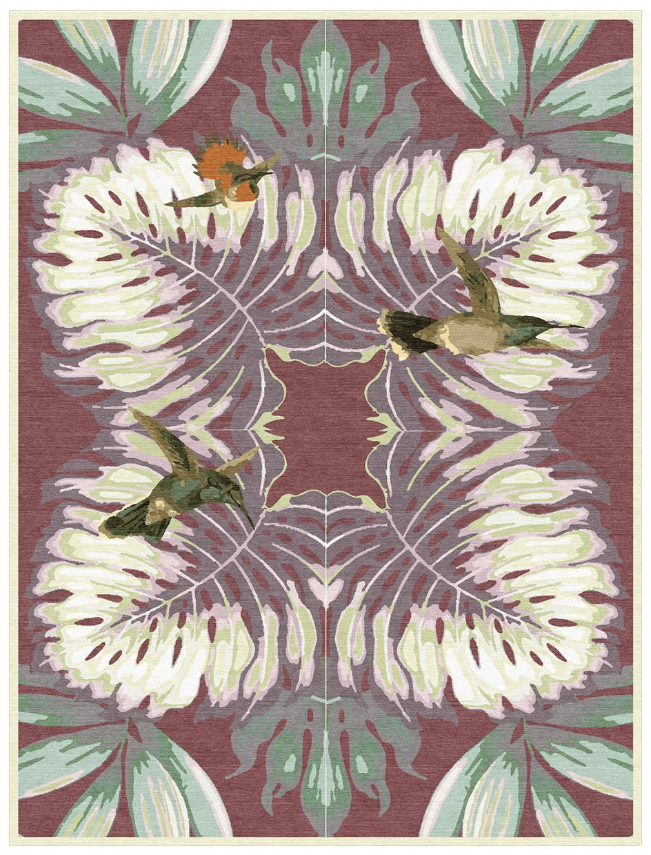 现代美式芭蕉叶小鸟图案地毯贴图