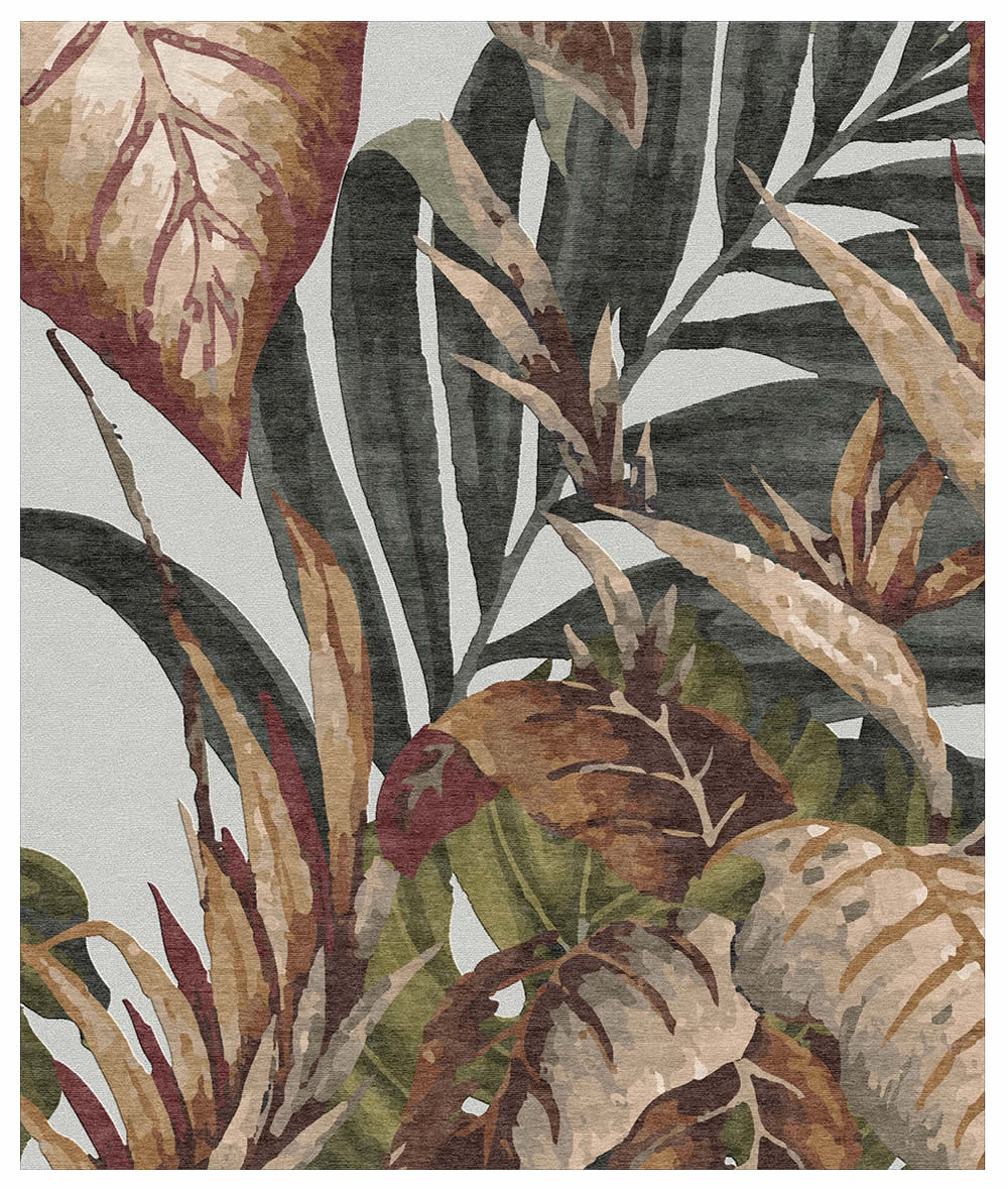 现代美式枯萎绿叶植物图案地毯贴图
