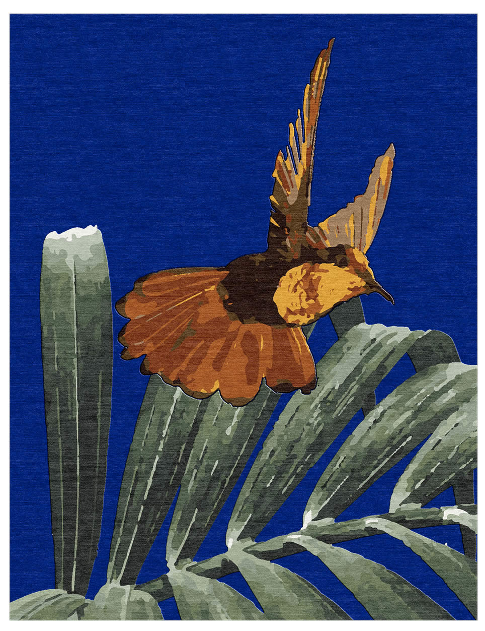 现代美式蓝底小鸟叶子图案地毯贴图